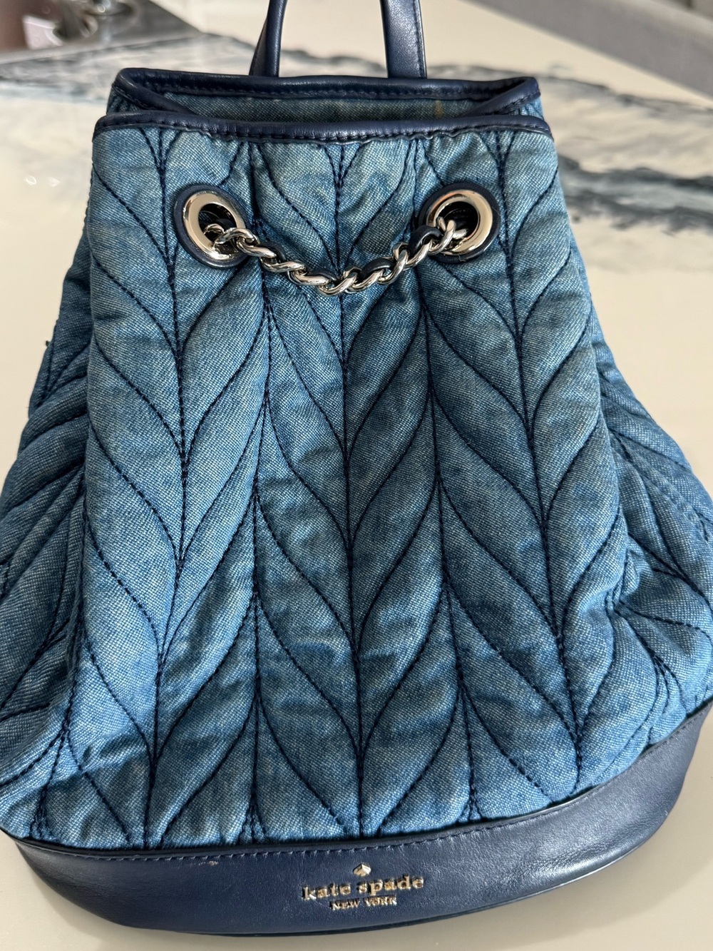 kate spade Quilted Denim Blue Bucket Backpack
